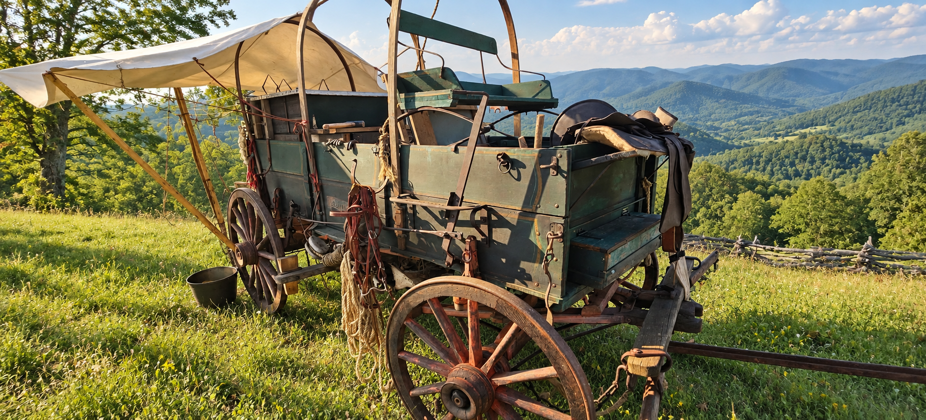 Photograph of Bobby Isley's chuck wagon set up outdoors