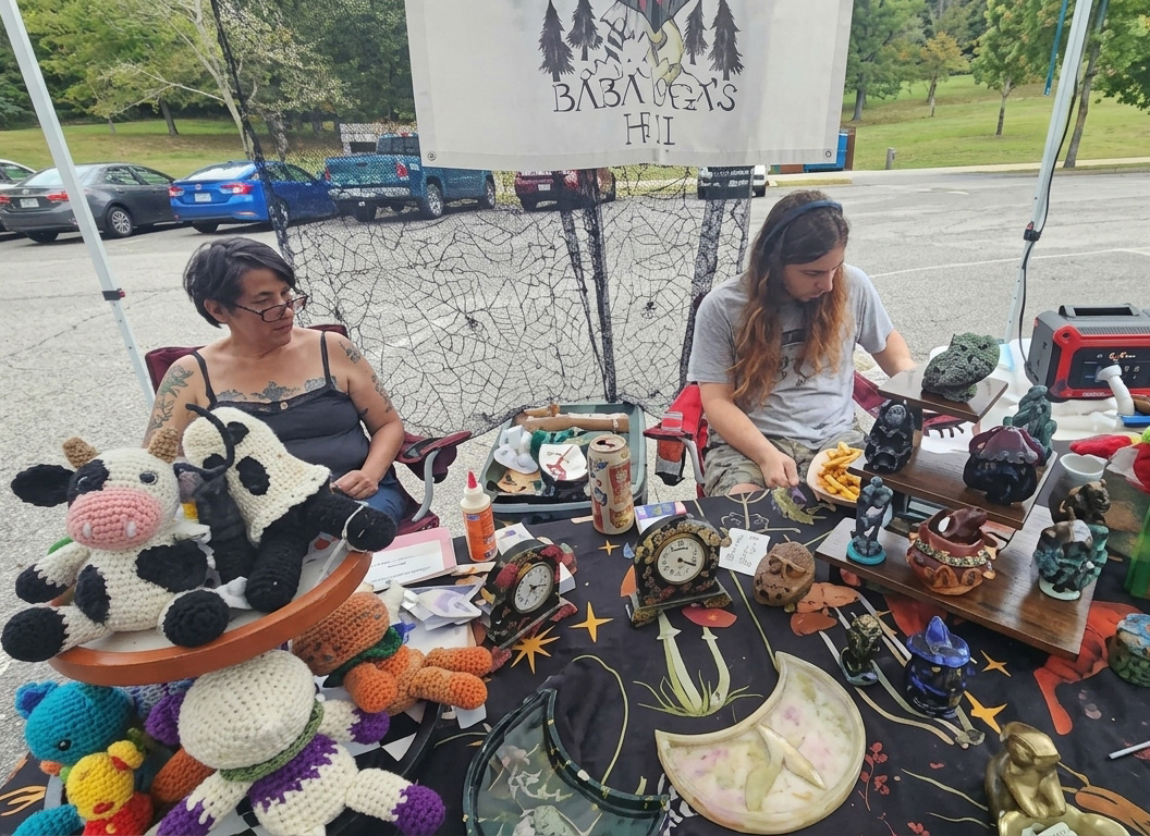 Artisans displaying handmade crafts at an event
